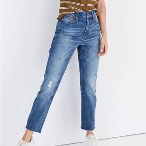 Madewell Women’s The High Rise Slim Crop Boyjean in Dover Wash Blue Raw Hem 25